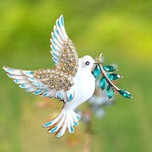 Elegant White and Gold Dove Brooch